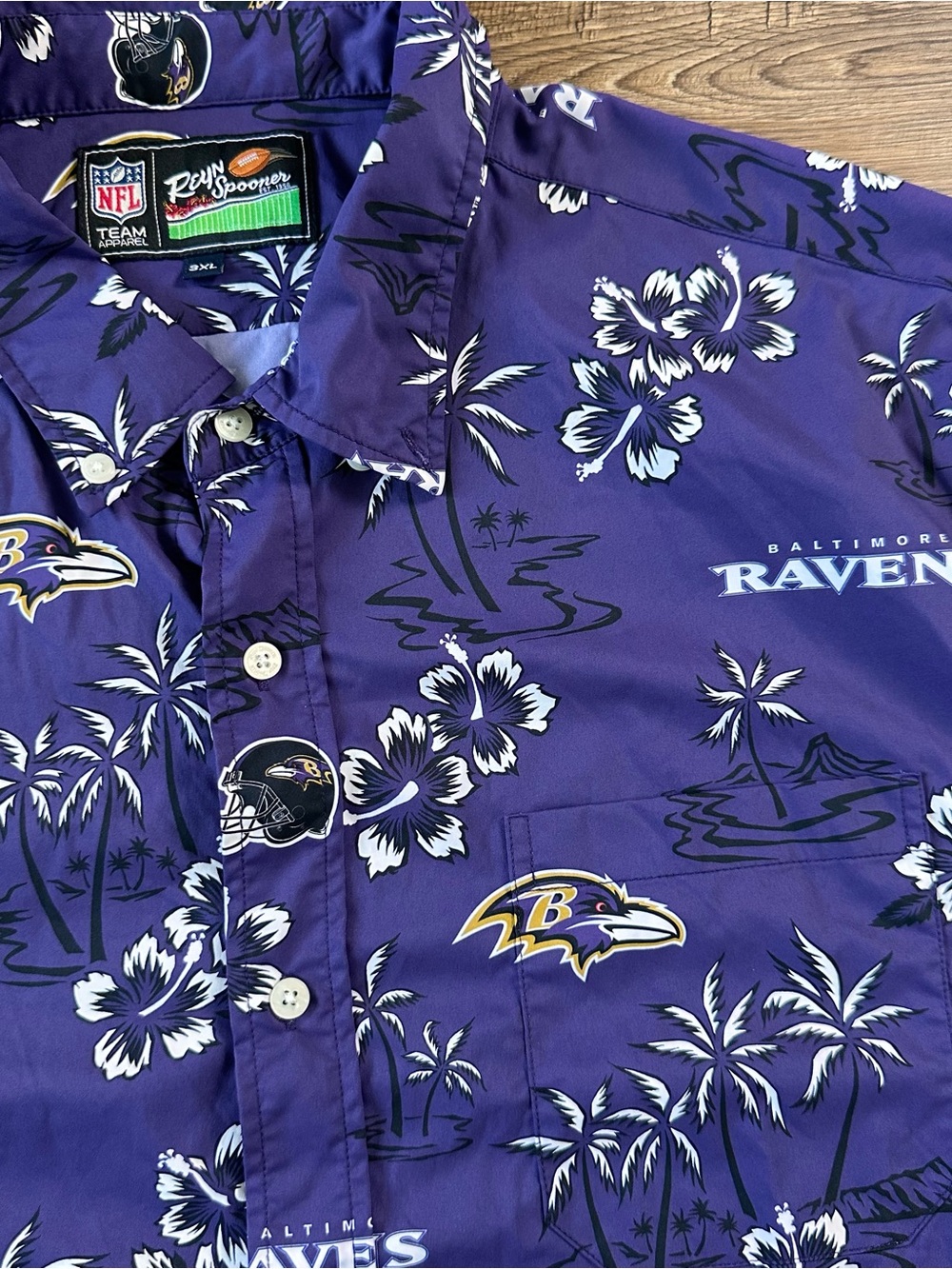 Reyn Spooner Shirt Mens 3XL Purple Hawaiian Baltimore Ravens NFL Button Stretch